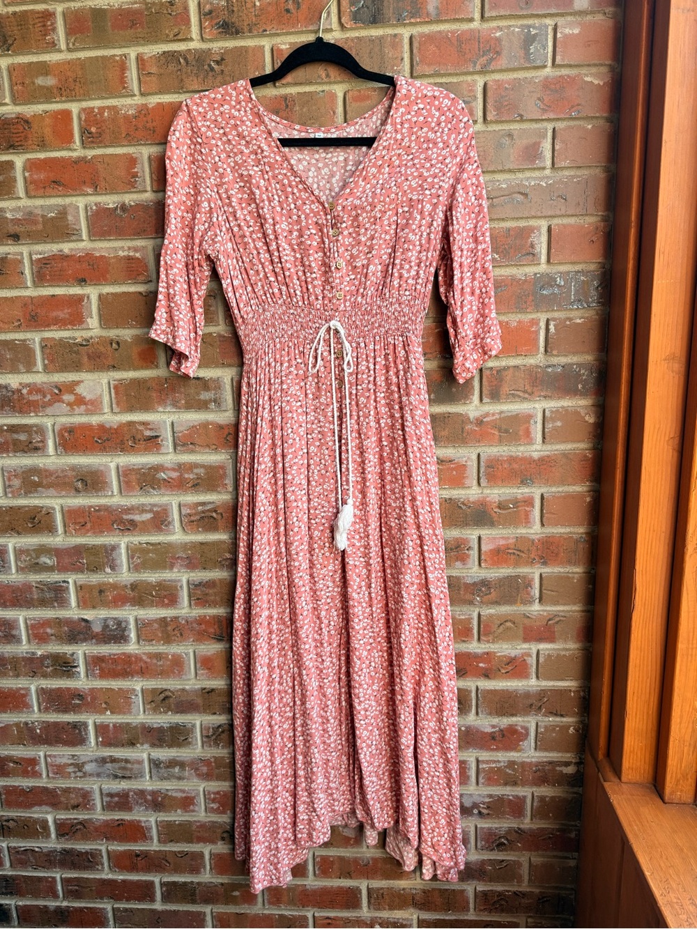 Light Pink Floral Maxi Dress with Elastic Waist